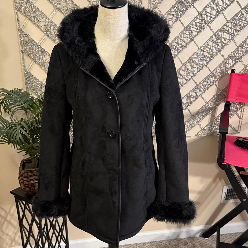 Chic Black Faux Fur Women's Teddy Jacket